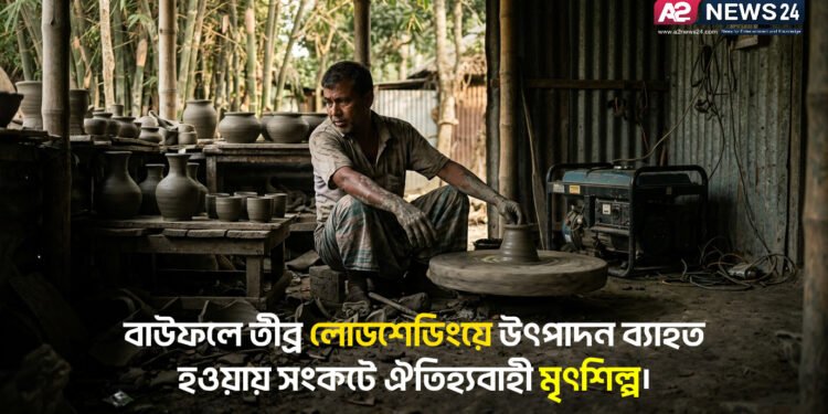 বাউফলের পালপাড়ায় লোডশেডিংয়ের কারণে মৃৎশিল্প কারখানায় কাজ বন্ধ রেখে চিন্তিত এক কারিগর।